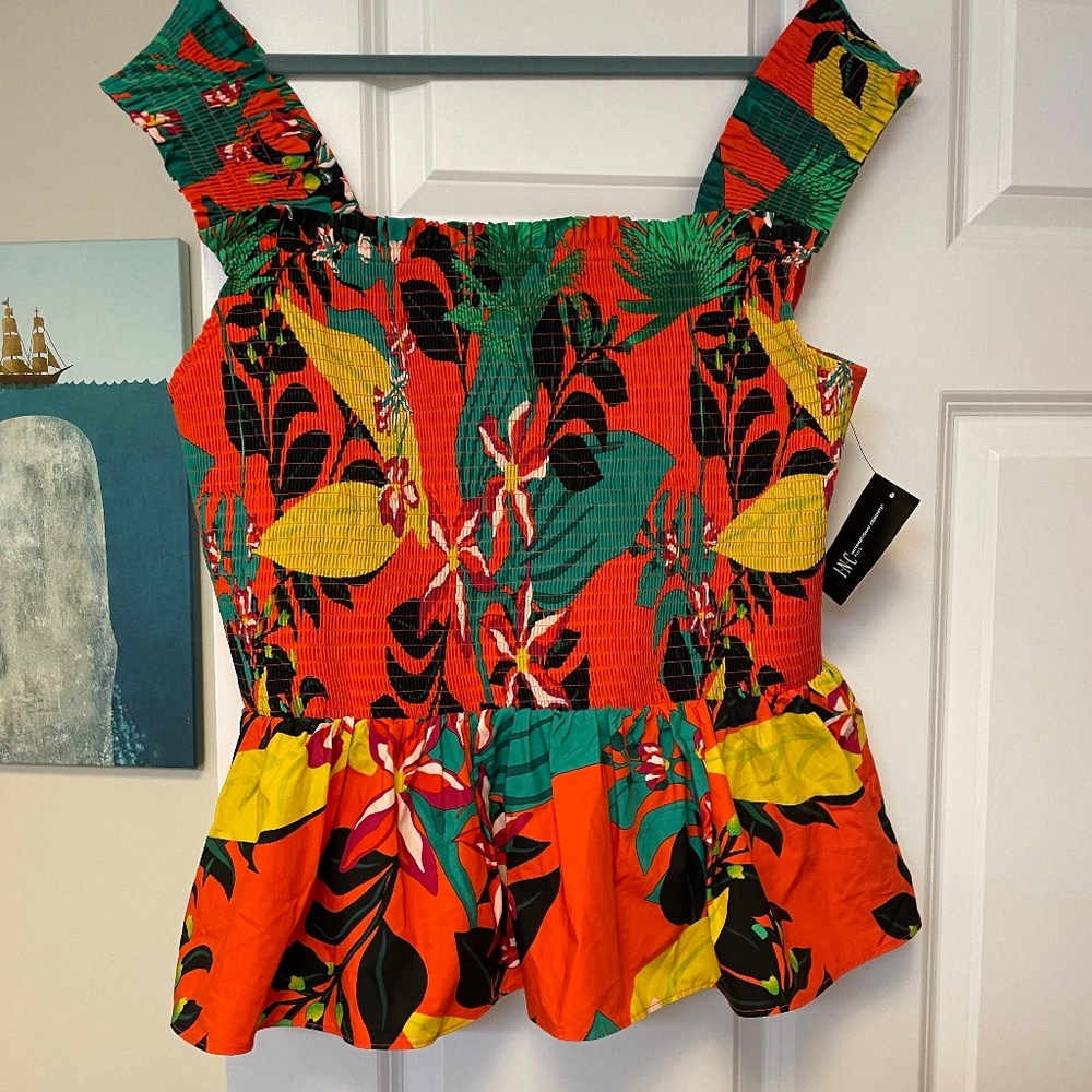Inc. Vibrant Tropical print off-shoulder top *NWT* 2X